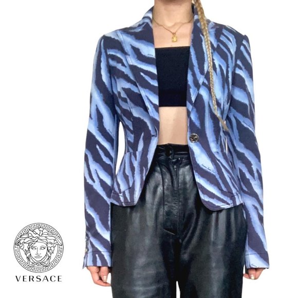 versace jeans couture 90s y2k blue zebra striped blazer jacket size S - Picture 1 of 4